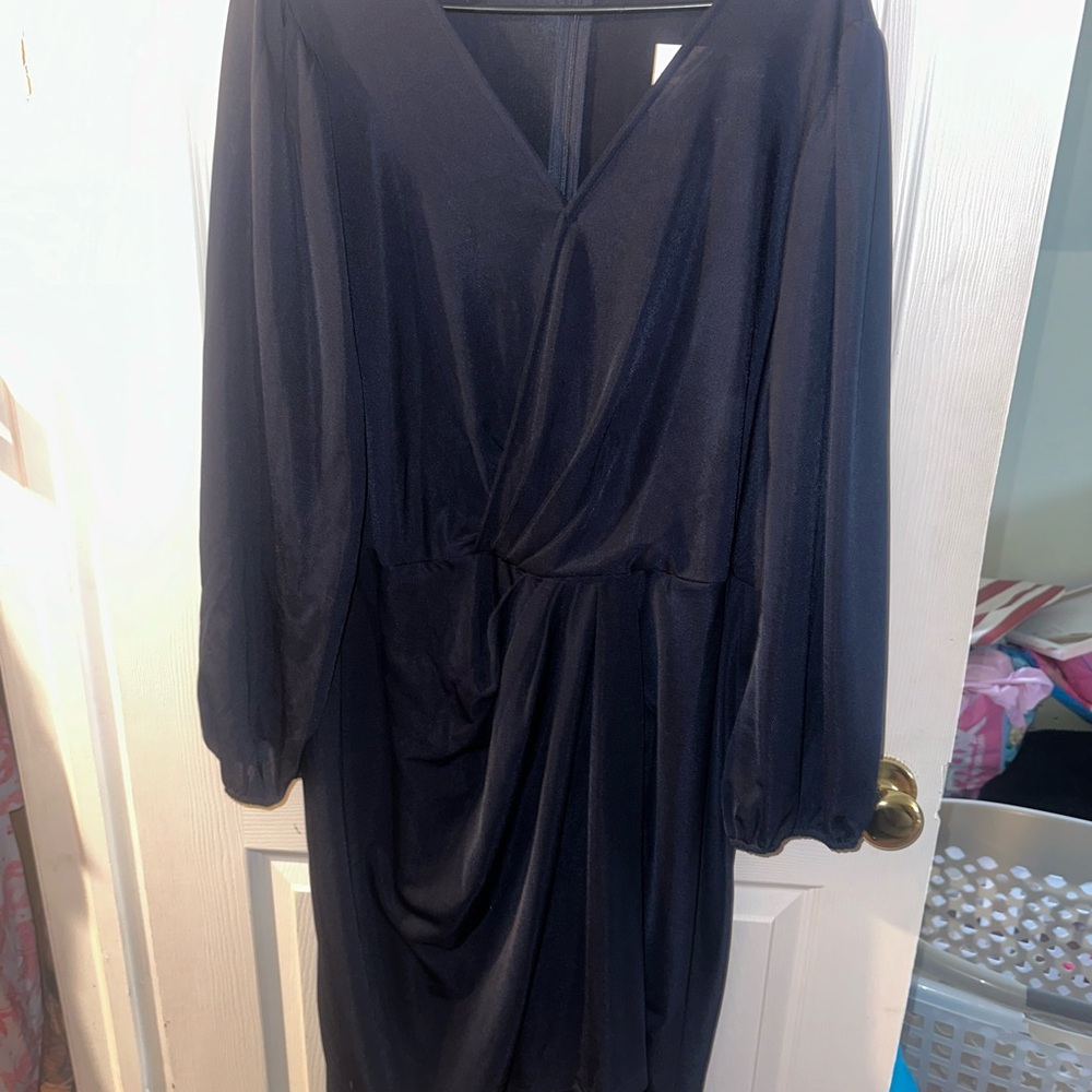 Black Wrap Midi Dress with Dolman Sleeves